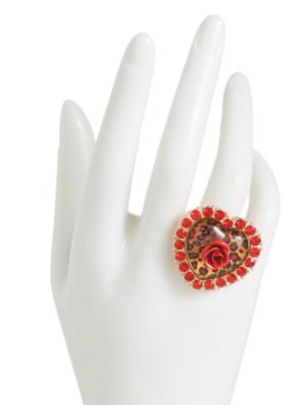 New Betsey Johnson heart stretch  Red Leopard Print Ring